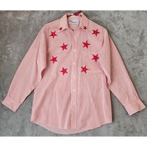 MiLi Designs Shirt Mens Small Red White Stripe Star Embroidered Button Down